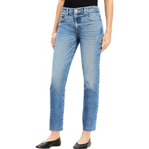 LOFT Fresh Cut Mid Rise Slim Jeans Bright Vintage Blue Wash Size 31 / 12 Raw Hem